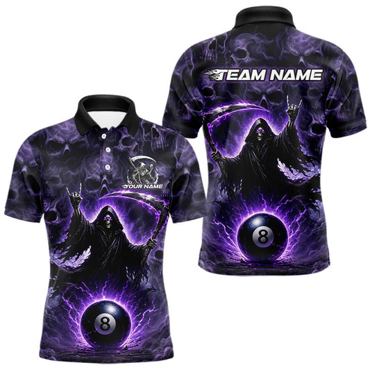 Maxcorners Purple Grim Reaper 8 Ball Billiards Shirt for Men Custom Pool Jersey League Billiard Player Gift LM2306