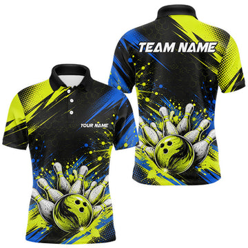 Maxcorners Custom Neon Paint Splash Bowling Team Jersey Bowling Shirt for Men Polo & Quarter-Zip LM2607