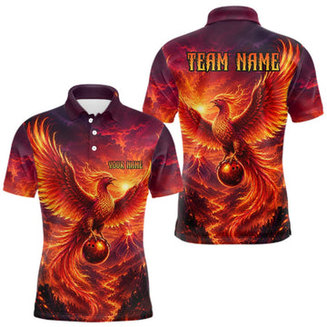 Maxcorners Custom Fire Phoenix Bowling Shirt Bowling Jersey for Men Polo & 1/4 Zip Bowling Outfit LM0409