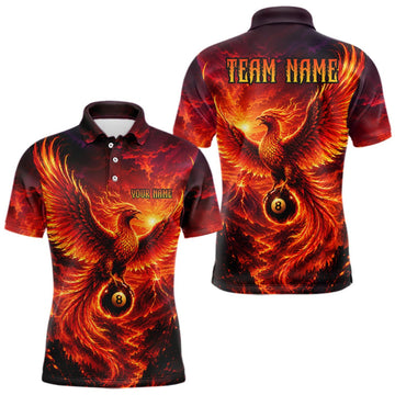 Maxcorners Custom Fire Phoenix Billiard Shirt Funny 8 Ball Billiard Jersey for Men Pool Shirt LM0409