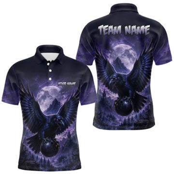 Maxcorners Midnight Raven Moon Bowling Shirt for Men Custom Bowling Jersey Polo & Quarter-Zip LM0409
