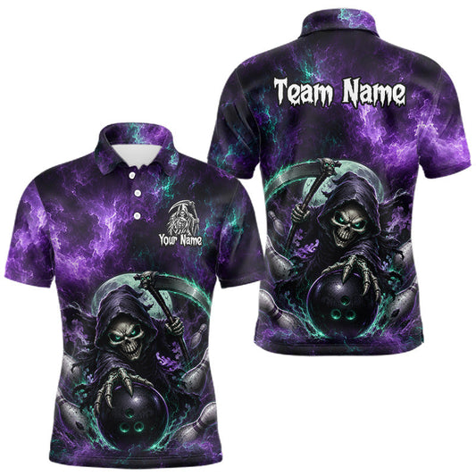 Maxcorners Custom Purple Lightning Grim Reaper Bowling Shirt for Men, Bowling Team Jersey and Bowling Outfit