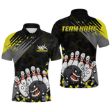 Maxcorners Custom Yellow Funny Bowling Shirt Crazy Bowling Jersey Men Polo & 1/4 Zip Bowling Outfit TU1410