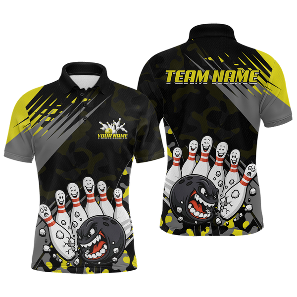 Maxcorners Custom Yellow Funny Bowling Shirt Crazy Bowling Jersey Men Polo & 1/4 Zip Bowling Outfit TU1410