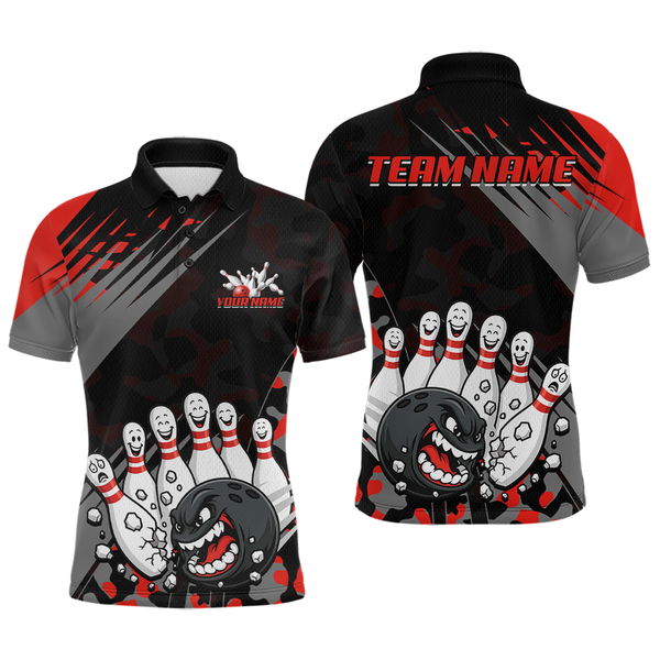Maxcorners Custom Red Funny Bowling Shirt Crazy Bowling Jersey Men Polo & 1/4 Zip Bowling Outfit TU1410