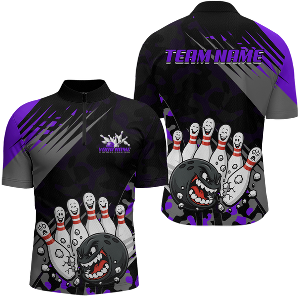 Maxcorners Custom Purple Funny Bowling Shirt Crazy Bowling Jersey Men Polo & 1/4 Zip Bowling Outfit LM1610
