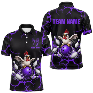 Maxcorners Purple Thunder Lightning Bowling Shirt for Men Custom Funny Chicken Bowling Team Jersey LM0409