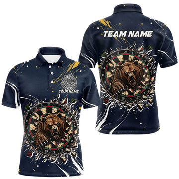 Maxcorners Custom Navy Bear Dart Shirts Funny Dart League Jersey for Men Dartboard Shirt Polo & Quarter-Zip LM0409