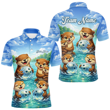 Maxcorners Custom Funny Otter Family Bowling Shirt DNA Bowling League Polo & 1/4-Zip Bowling Outfit for Men