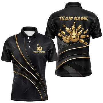 Maxcorners Custom Black and Gold Crown Bowling Shirt for Men Bowling Jersey League LM0409