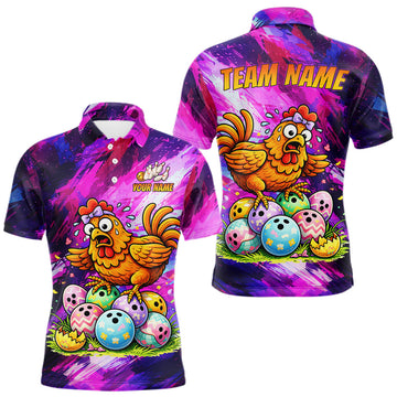 Maxcorners Custom Funny Chicken Bowling Team Shirt for Men Easter Bowling League Jersey Polo & 1/4-Zi LM0503