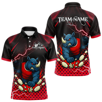 Maxcorners Custom Funny Red Rhino Bowling Team Shirt for Men Bowling Jersey Polo, Quarter-Zip Outfit