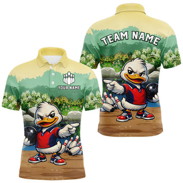 Maxcorners Custom Funny Duck Bowling Shirt Polo & Quarter-Zip Bowling Team Jersey for Men LM0901