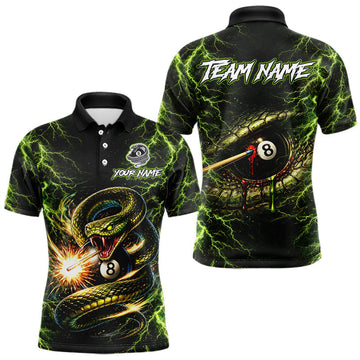 Maxcorners Custom Green Cobra Snake Billiard Jersey for Men 8 Ball Billiard Shirt for Team Polo & 1/4 Zip LM1705