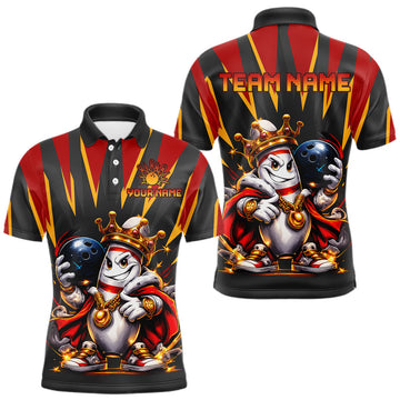 Maxcorners Custom Funny King Pins Bowling Shirt for Men Bowling Team Jersey Buddies Polo & 1/4 Zip