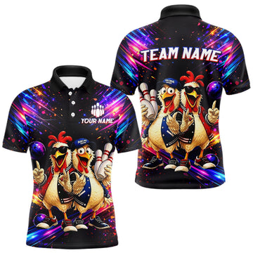 Maxcorners Custom Neon Funny Chicken Bowling Team Jersey for Men Bowling Shirt Bowling Tournament Polo & 1/4-Zip