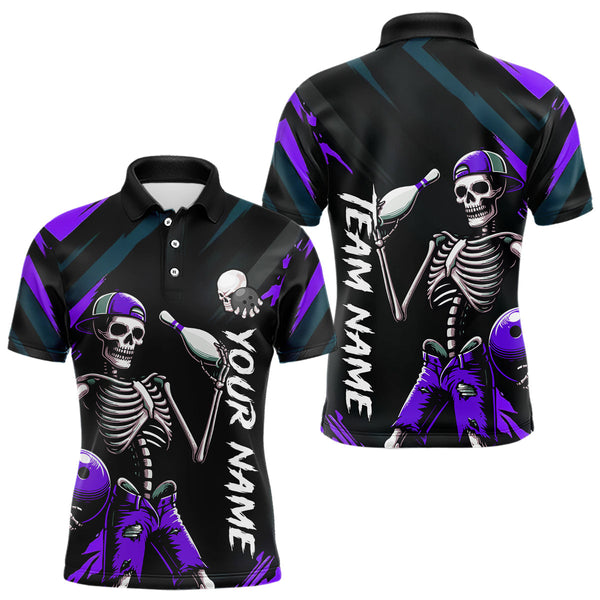 Maxcorners Custom Purple Skull Bowling Team Shirt for Men Polo & 1/4 Zip Bowling League Jersey Bowling Unisex LM3010