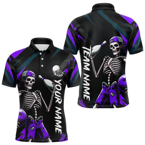 Maxcorners Custom Purple Skull Bowling Team Shirt for Men Polo & 1/4 Zip Bowling League Jersey Bowling Unisex LM3010