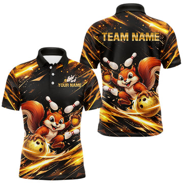 Maxcorners Back & Gold Squirrel Bowling Team Shirt for Men Custom Funny Bowling Jersey Polo & 1/4-Zip Bowling Outfit LM2704
