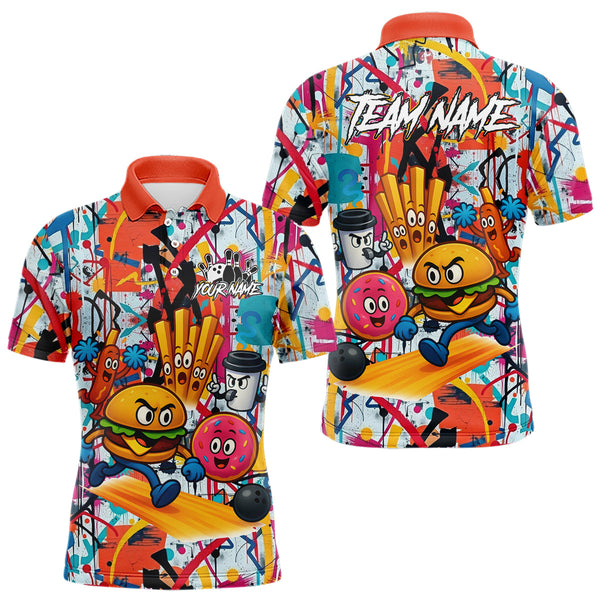 Maxcorners Custom Graffiti Funny Fast Food Bowling Shirt Bowling Team Jersey for Men Bowling Outfit LM3010