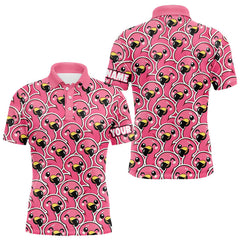 Maxcorners Pink Flamingo Pattern Mens Golf Polo Shirts Custom Name Funny Team Golf Tops For Men, Golf Gifts LM2901