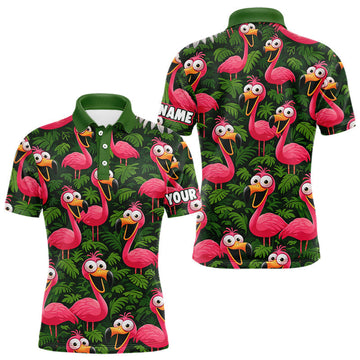 Maxcorners Tropical Flamingo Pattern Mens Golf Polo Shirts Custom Funny Team Golf Tops For Men, Golf Gifts LM2901