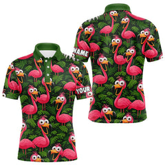 Maxcorners Tropical Flamingo Pattern Mens Golf Polo Shirts Custom Funny Team Golf Tops For Men, Golf Gifts LM2901