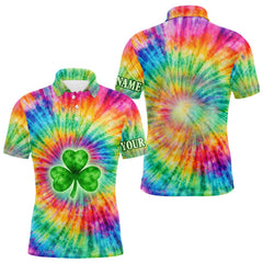 Maxcorners Colorful Tie Dye Mens Golf Polo Shirt Custom Green Clover St Patrick Day Golf Tops, Golf Gifts LM2901