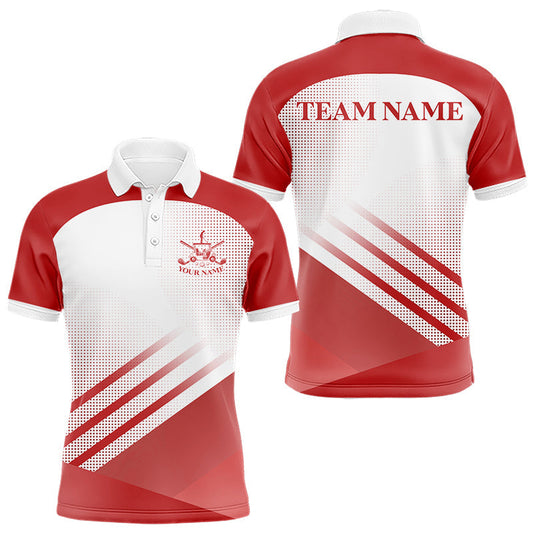 Maxcorners Red And White Mens Golf Polo Shirts Custom Golf Tops For Men, Personalized Golf Gifts LM1812