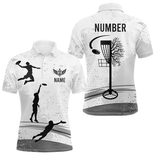 Maxcorners Black And White Disc Golf Basket Mens Polo Shirts Custom Name & Number Team Disc Golf Shirt