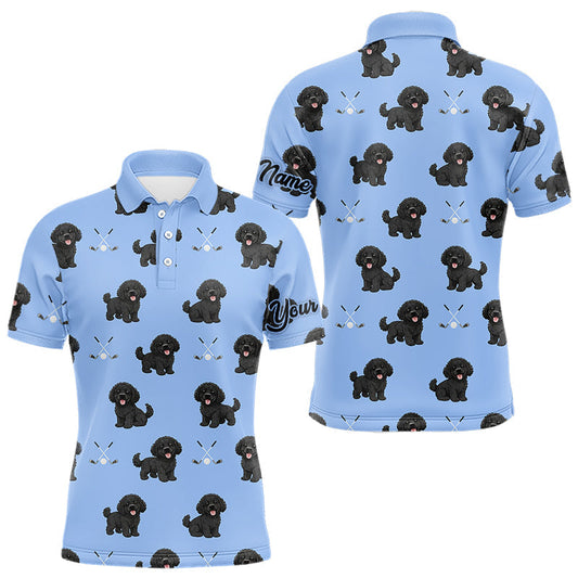 Maxcorners Mens Golf Polo Shirt Custom Funny Black Poodle Blue Pattern Team Mens Golf Tops, Dog Lover Gift LM2201