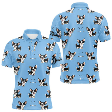 Maxcorners Mens Golf Polo Shirt Custom Funny Chihuahua Blue Pattern Team Mens Golf Top, Dog Lover Gift LM2201