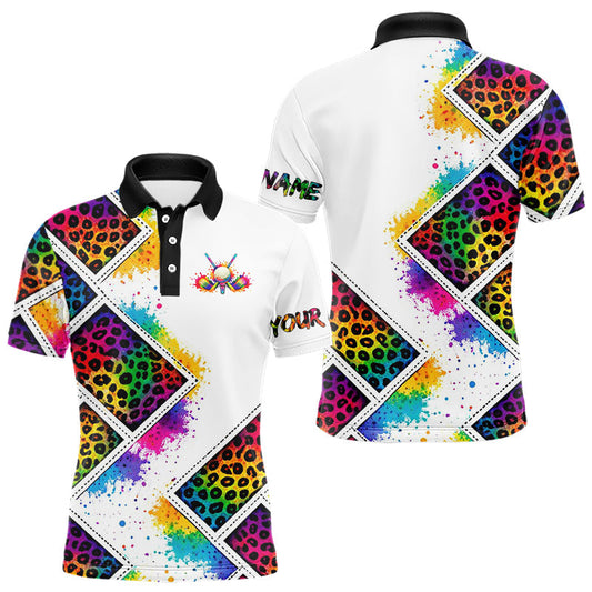 Maxcorners Mens Golf Polo Shirt Colorful Rainbow Leopard Print Pattern Custom Golf Ball Team Golf Tops, Golf Gift