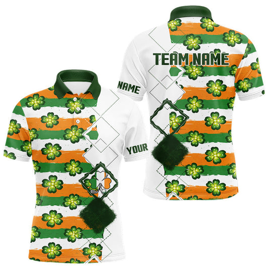 Maxcorners Mens Golf Polos Shirts Custom Green Clover St Patricks Day Pattern Ireland Flag Golf Top Shirt LM1104