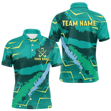 Maxcorners Mens Golf Polo Shirts Green Golf Clubs Custom Name Personalized Team Green Camo Golf Tops LM1112
