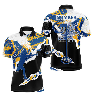 Maxcorners Mens Disc Golf Polo Shirt Custom Name Navy Blue Camo Disc Golf Basket Shirt Team Disc Golf Jersey LM1112
