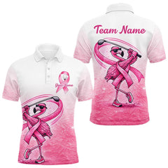 Maxcorners Pink Breast Cancer Golf Shirt, Funny Flamingo Cancer Awareness Mens Golf Polo Shirt, Golf Gifts LM1501