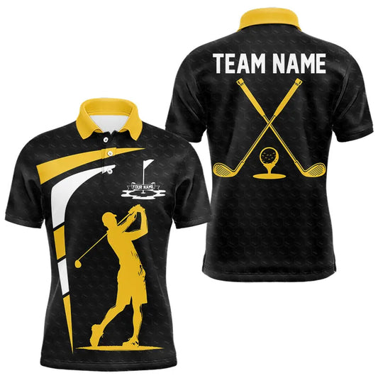 Maxcorners Black And Yellow Golf Ball Mens Golf Polo Shirts Custom Golf Outfits Men Golf Gifts For Men