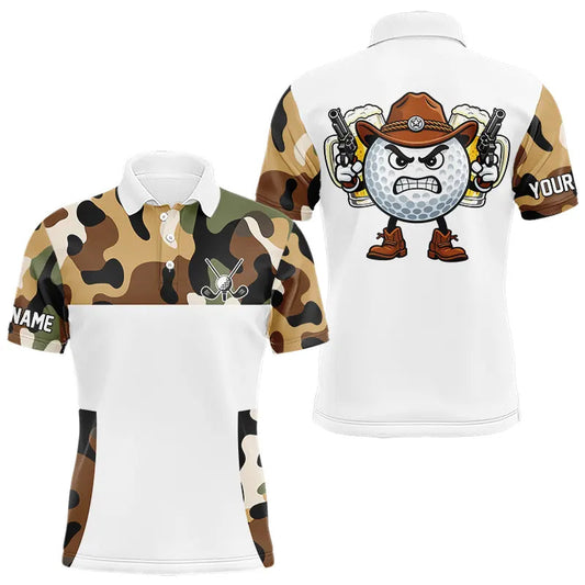 Maxcorners Funny Mens Golf Polo Shirts Custom Cowboy Golf Ball Camo Pattern Golf Outfits, Best Golf Gifts