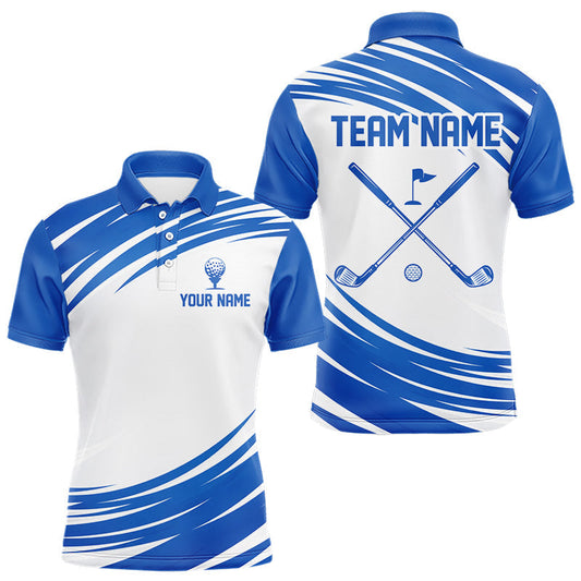 Maxcorners Blue And White Mens Golf Polo Shirt Custom Name Golf Shirts For Team Personalized Golf Gifts