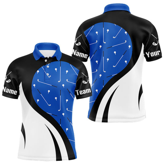Maxcorners Blue And White Mens Golf Polo Shirt Custom Black Golf Shirts For Men, Golf Gifts Apparel