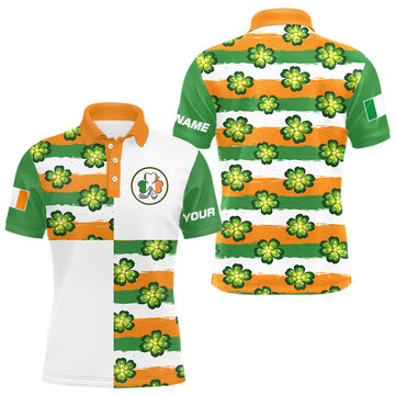 Maxcorners Mens Golf Polo Shirts Custom Ireland Flag St Patricks Day Green Clovers Golf Tops For Men LM1104