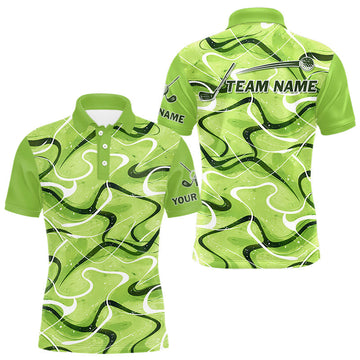 Maxcorners Green And White Mens Golf Polo Shirts Custom Green Camo Golf Tops For Men, Personalized Golf Gifts