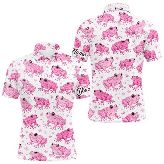 Maxcorners Funny Pink Frog Pattern Mens Golf Polo Shirts Custom Golf Attire For Men Personalized Golfer Gifts LM1104
