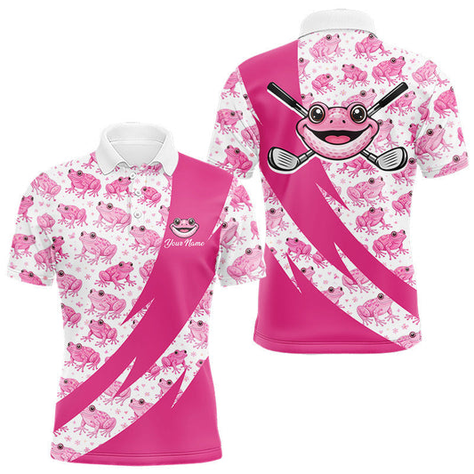 Maxcorners Funny Mens Golf Polo Shirts Custom Pink Frog Pattern Golf Attire For Men Personalized Golfer Gifts LM1104