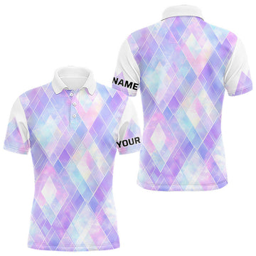 Maxcorners Violet And Blue Square Pattern Mens Golf Polo Shirt Custom Name Golf Tops For Men LM2201