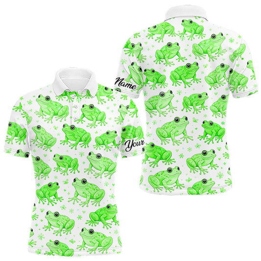 Maxcorners Funny Green Frog Pattern Mens Golf Polo Shirts Custom Golf Attire For Men, Golfer Gift LM2201