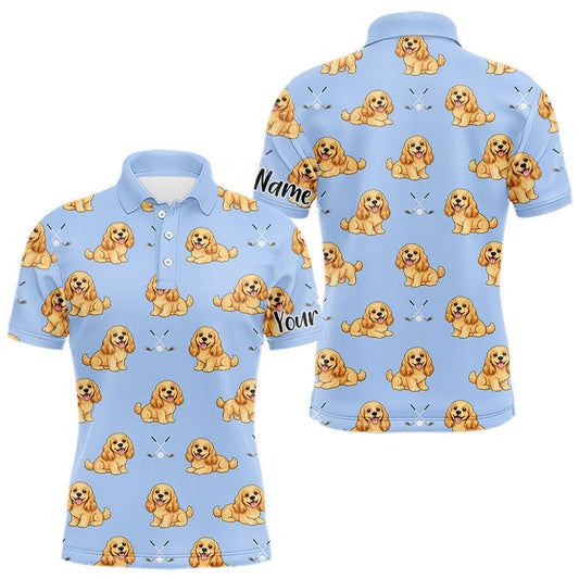 Maxcorners Funny Cocker Spaniel Mens Golf Polo Shirt Custom Blue Pattern Team Mens Golf Tops, Dog Lover