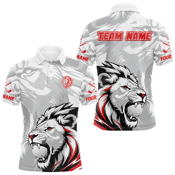 Maxcorners Lion Mens Golf Polo Shirt Red And White Lion King Sketching Polo Shirt Best Golf Shirt For Men