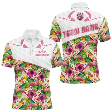 Maxcorners Funny Flamingo Mens Golf Polo Shirt Floral Tropical Custom Pink Golf Shirts Golfer Gift Apparel